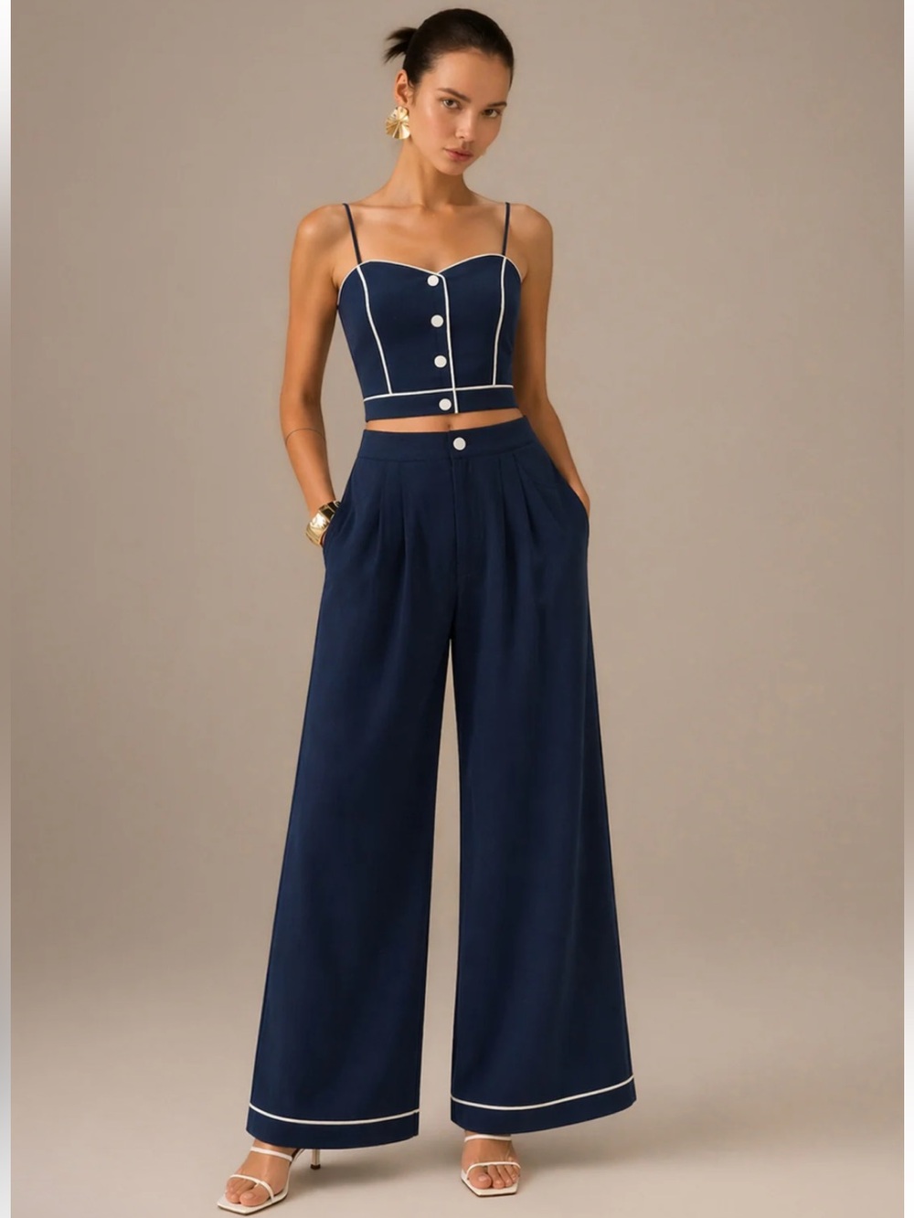 Commense Cotton Linen Cami Top & Wide Leg Pants Set Size Large NWT - Picture 7 of 9